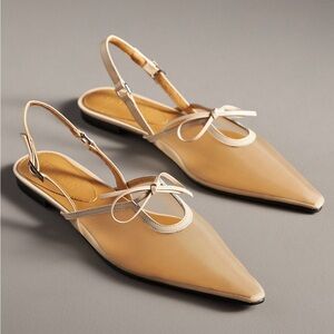 Reike Nen Shoes Pointed Slingback Flats Mesh Beige Nude Neutral Elegant 8.5